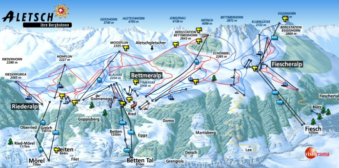 Karte Skigebiet Riederalp - Bettmeralp