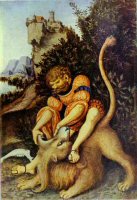 Samson defeats the lion, L. Cranach, 1520-1525