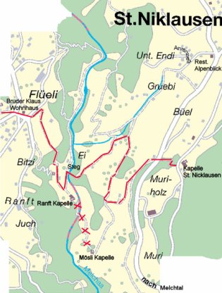 Karte vom Jakobsweg im Flüeli Ranft
