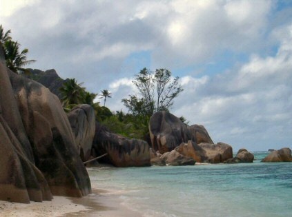 Granite rocks, beach and sea