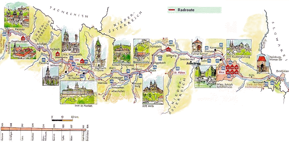 Karte vom Donauradweg