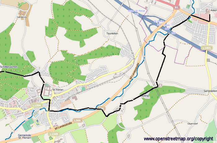 Karte vom Jakobsweg Asten - St.Florian
