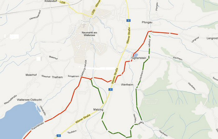 Carte du chemin de Saint-Jacques près de Pfongau
