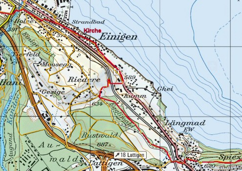Karte Jakobsweg von Spiez zur Kander
