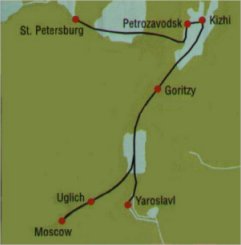 Map of the river trip from St. Petersburg to Moscow